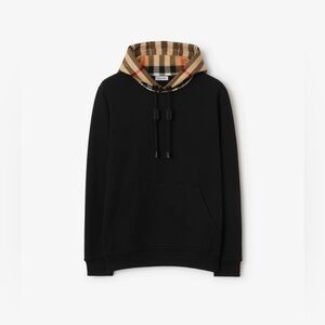 Burberry Check Hood Cotton Hoodie – Black – Relaxed Fit